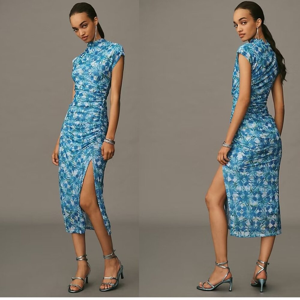Anthropologie Blue Floral Midi Dress NWT